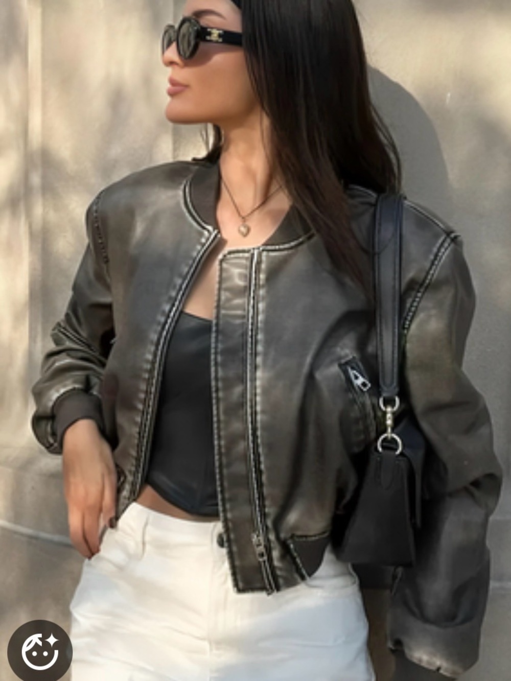 Zara Black Faux Leather Bomber Jacket